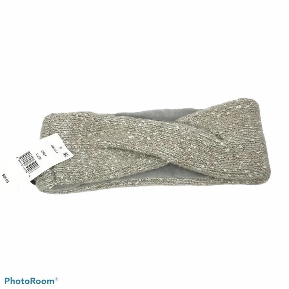 DNKY fleece lined head band Metallic grey nwt